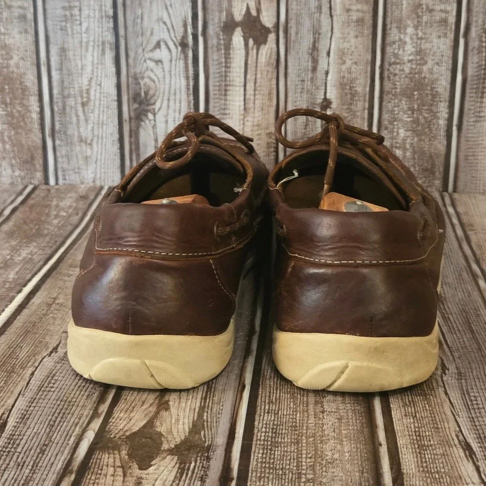Sz 13 W Mens SAS Decksider Brown Leather Moc Toe Boat Comfort Shoes VGUC